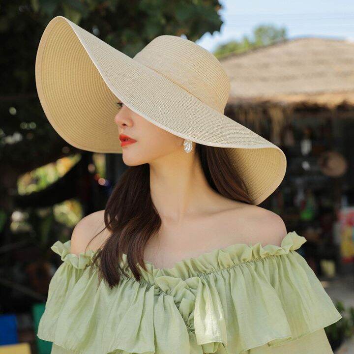 cc-15cm-wide-brim-beach-straw-hats-for-women-simple-foldable-summer-outing-sun-hat-fashion-flat-brom-bowknot-uv-protection-panama