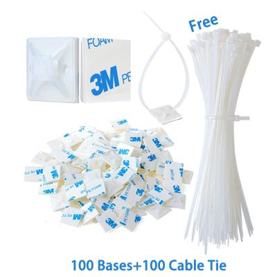 100 PCS Cable Tie Bases Mount With 100 PCS Cable Tie Bases 3M Glue Wire Removable Self Adhesive Wall Holder Car Fixing Seat
