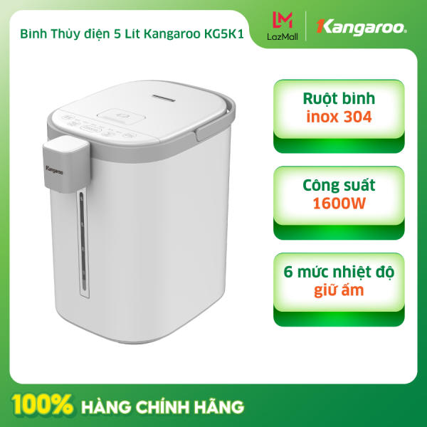 Bình thủy điện Kangaroo KG5K1 5 lít, Dung tích 5 lít – Công suất 1600W – Giữ ấm 6 mức nhiệt