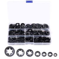 ZHUWNANA 260Pcs เหล็ก65Mn แหวนล็อคฟัน M3 M4 M5 M6 M8 M10 M12 สีดำสีดำ Starlock washers Assortment KIT พร้อมกล่องเก็บของ 7ขนาด แหวนล็อคเครื่องซักผ้า เครื่องผลิตเครื่องจักร