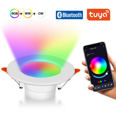 RGB LED Downlight 10W เพดาน Spotlight โคมไฟ Tuya Bluetooth Smart Life APP ควบคุมอบอุ่นเย็นสีขาวหรี่แสงได้220V สำหรับห้องครัว *