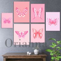 Butterfly Wall Art Pink Gallery ภาพพิมพ์ติดผนัง-Preppy Aesthetic Room Decor - Blush Pink Wall Art - Trendy Girl Nursery Decor Poster