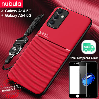 NUBULA สำหรับ Samsung Galaxy A14 5G | Galaxy A54 5G ปลอกฟรีกระจกนิรภัย Silky รู้สึกหนัง Hp Galaxy A54 A14 5G เคสมือถือรถกันกระแทกปกหลังแม่เหล็ก Lanyard ชุดทำความสะอาดหน้าจอสำหรับ Samsung Galaxy A14 5G Galaxy a54