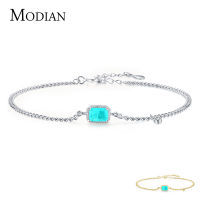 Modian Pure 925 Sterling Silver Elegant Rectangle Tourmaline Paraiba Bracelet Fashion Link Chain For Women Wedding Jewelry Gifts