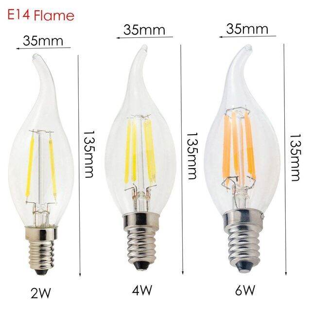 หรี่แสงได้2w-4w-6w-e14วินเทจย้อนยุคเปลวเทียนหลอดไส้นำหลอดไฟเอดิสันประหยัดพลังงานโคมไฟกำลังสูง