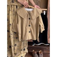 2023 Spring and Autumn New Korean childrens clothing childrens large lapel trench coat girls doll collar mid-length trench coat JQGDTH