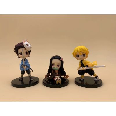 Qposket 3 in 1 Demon Slayer: Kimetsu no Yaiba Tanjirou Nezuko and Zenitsu Mini Figure Toy Set
