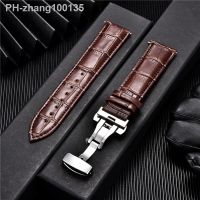 Business Genuine Leather Watchband with Butterfly Buckle Bracelet for Mens Watches 18mm 20mm 22mm 24mm Watch Straps