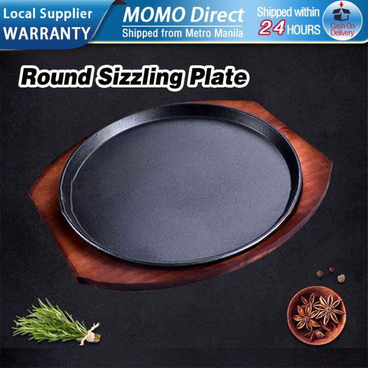 21cm/23cm Round Sizzling Plate Cast Iron Steak Plate With Wood Holder