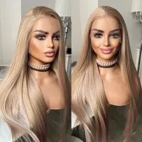 Marquesha Long Straight Sand Blonde Lace Front Wig for Women Dirty Blonde Synthetic Lace Wig Cosplay Wig Daily Used Wig  Hair Extensions Pads