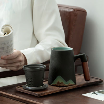 LUWU mountain design ceramic tea mugs with filter ceramic coffee cup chinese tea cup 400ml