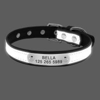 ✹ Engrave Reflective Dog Collar Custom Leather Pet Collars Cat ID Tag For Small Medium Large Pets Name Tel NO. Chains Dogs Gift