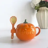 [COD] cute pumpkin personality student ceramic with lid spoon breakfast oatmeal mug female AliExpress