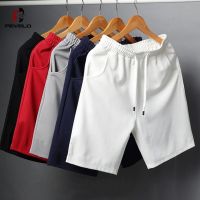 Feveld White Shorts Men Japanese Style Polyester Running Sport Shorts For Men Casual Summer Elastic Waist Solid Shorts Solid Clothing