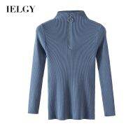 ✐ IELGY Fashion Korean Half High Neck Ring Zipper Pullover Knitting Slim Long Sleeves