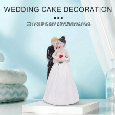"Yes to the Rose" Wedding Cake Decoration Custom Bride &amp; Groom Couple Figurine Wedding Cake Topper