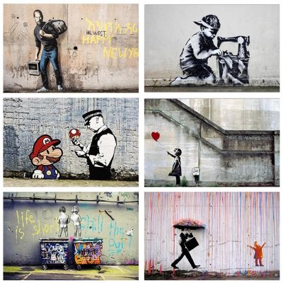 ✢✒☏ Banksy โปสเตอร์ Graffiti Wall Art ภาพวาดผ้าใบโปสเตอร์พิมพ์ภาพผนังนามธรรมสำหรับห้องนั่งเล่นตกแต่งบ้านร้านอาหาร