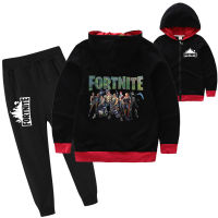 Fortnites ชุดแจ็คเก็ตและกางเกงมีฮู้ดสำหรับเด็กผู้หญิงเด็กผู้ชายเสื้อคาร์ดิแกนซิปแจ็คเก็ตการ์ตูนผ้าฝ้ายลำลองฤดูใบไม้ร่วง/ฤดูหนาว + กางเกง2ชิ้น T058 0000