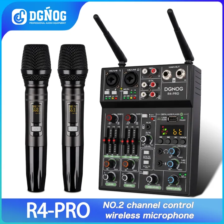 DGNOG Audio Mixer R4-PRO 4-Channel Wireless Microphone USB Bluetooth ...