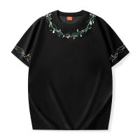 Chinese Style Embroidery Spring Blossom Mens T-Shirt Loose Summer Street Round Neck Top Clothes Cotton Base Shirt Short Sleeve