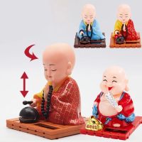 1pc Buddhist Monk Dolls Figurines Statues Car Dash Board Crafts Decorations Solar Powered Bobble Shaking Heads Ornaments