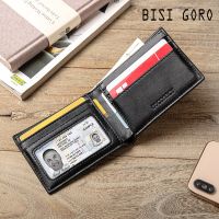 BISI GORO 2022 New Carbon Fiber Short Wallet Vintage Money Bag Slim Wallets For Men Purse High Quality RFID Credit Card Holder Wallets