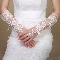 ☎₪ Pretty Bride Lace Gloves Flower Bandage Wedding Gloves Hollow Out Fingerless Bride Gloves for Bride Wedding Accessories