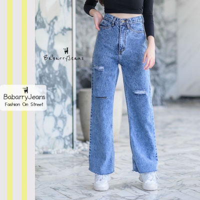 [พร้อมส่ง] BabarryJeans ยีนส์ทรงกระบอก วินเทจ เอวสูง ยีนส์ขาด ผญ สียีนส์สโนว