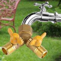 Faucet Connector /2 ทองเหลือง 2 Way Double Tap Hose Adaptor วาล์วปรับได้สำหรับ Home Garden Industrial Tap Connector Adapter