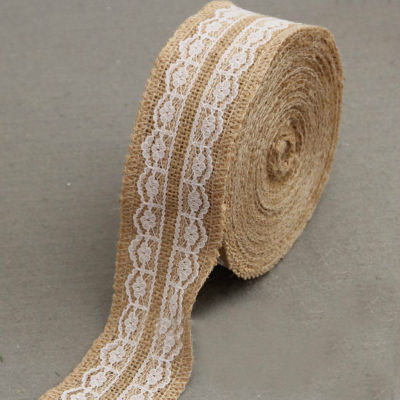 ม้วนริบบิ้นผ้าลินินลูกไม้วินเทจสำหรับตกแต่งงานเลี้ยงแต่งงานแบบรัสติกงานฝีมือแบบทำมือ
