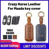 หนัง Crazy Horse คุณภาพสูงสำหรับ Mazda Key Cover Remote Key พร้อม Key ผู้ถือ Fod พวงกุญแจโลหะผสมความคิดสร้างสรรค์โลหะ MAZDA3 MAZDA2 CX-5 CX-7 CX-9 Tribute BT-50 323 MAZDA6 B2200 Familia Miata MX-5 626 B2500