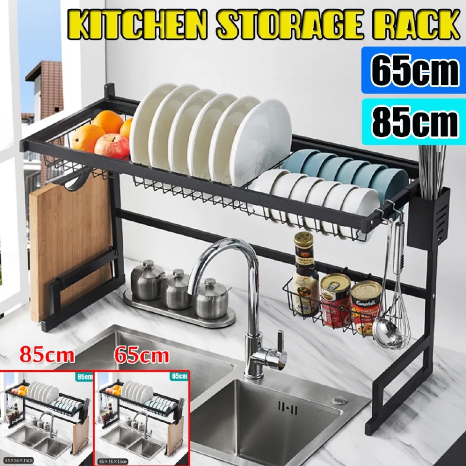 Black 65/85cm Stainless Steel Kitchen Dish Rack U Shape Sink Drain