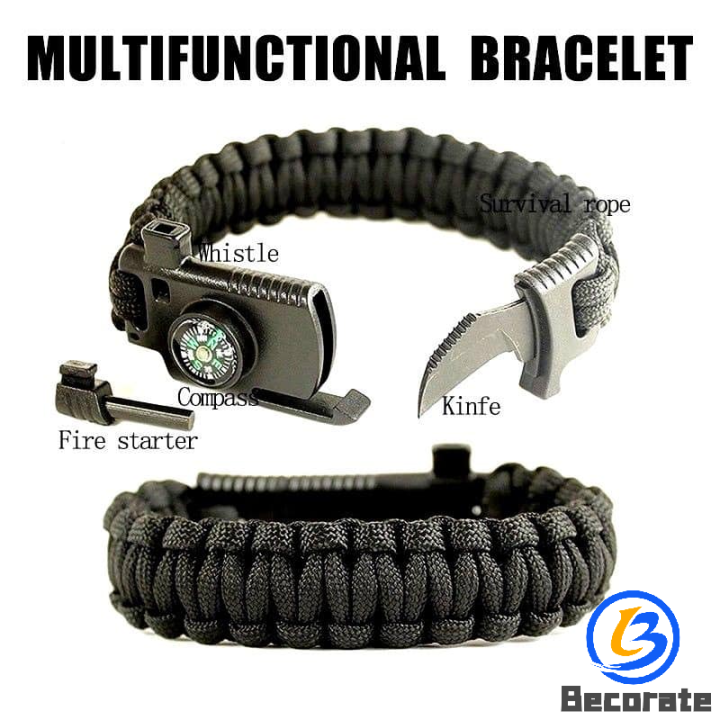 BECORATE 5 In 1 Compass Whistle Flint Fire Starter Survival Bracelet