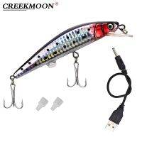 Electronic Artificial Bait USB Charging Rechargeable LED T Fish Vibrate Winter Ice Fishing Fake Lure Triple Hook Fishing Baits Picture Hangers Hooks