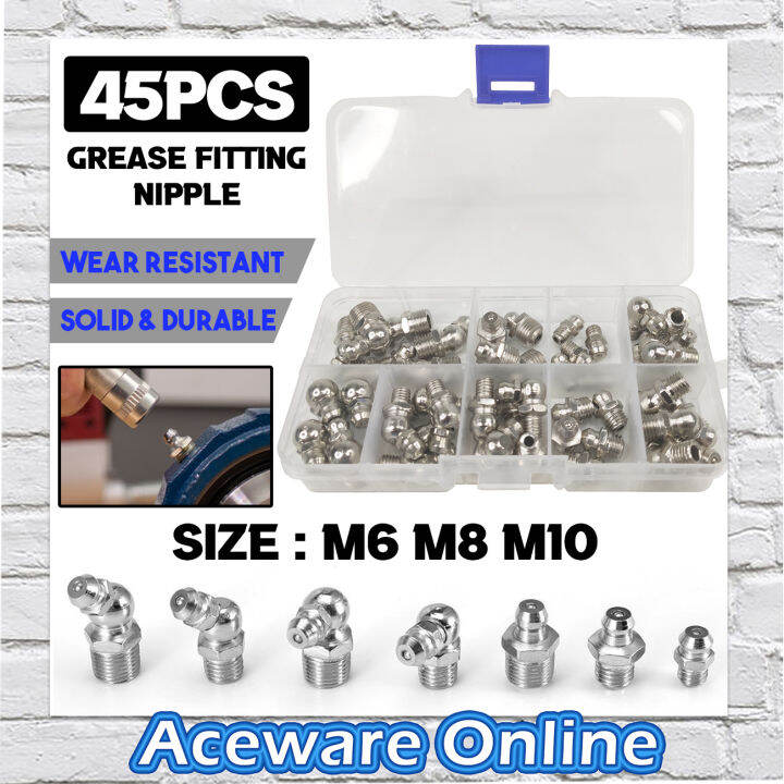 45pcs M6 M8 M10 Grease Fitting Grease Nipple Straight 45 Degree 90