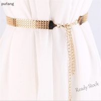 【hot sale】 ❈ B55 pu Fashion Wave Metal Waist Chain Belt Gold Buckle Body Chain Dress Belt fang