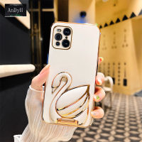 AnDyH Phone case For OPPO Find X3 Pro Case New 3D Swan Retractable Stand Phone Case Plating Soft Silicone Shockproof Casing Protective Back Cover