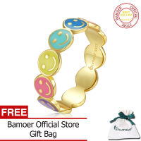 BAMOER 925แหวนเงินสีรุ้งลายยิ้มแหวนปรับขนาดได้สำหรับผู้หญิงเครื่องประดับครบรอบ BSR220