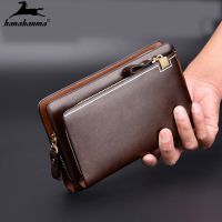 ZZOOI Luxury Brand Mens Wallet Double Zipper Clutch Bag Cartera Para Hombre Big Capacity Retro Wrist Wallet Handbag Business For Male