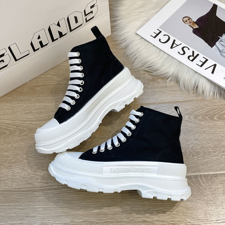 royallovers-ส่งจากไทย-รองเท้าผ้าใบส้นสูงรองเท้าผ้าใบหุ้มข้อองเท้าผ้าใบสีดำ-สูง5-cm