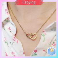 LIAOYING 3pcs หัวใจคู่ สร้อยคอห้อยความรัก เหล็กไร้สนิม เครื่องประดับอัญมณีอัญมณี จี้สร้อยคอ แฟชั่นสำหรับผู้หญิง สไตล์เรียบง่าย ที่พันรอบลำคอกระดูกไหปลาร้า สำหรับผู้หญิง