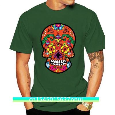 Printed Red Colorful Sugar Skull T Shirt Men Humorous Adult T Shirts