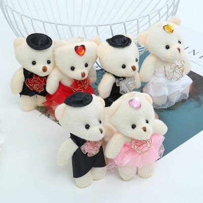 12ชิ้น/ล็อต11ซม. Bre และ Bregroom หมียัดไส้ของเล่นน่ารัก Plush ตุ๊กตาหมีเล็กช่อดอกไม้ตุ๊กตาแต่งงานนิ่ม DIY คู่รัก