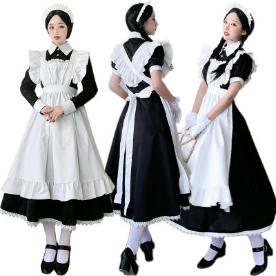 ชุดเครื่องแบบสตรีญี่ปุ่นชุดแม่บ้านฝรั่งเศสโลลิต้าชุดคอสเพลย์อนิเมะชุดผ้ากันเปื้อนแม่บ้านน่ารัก