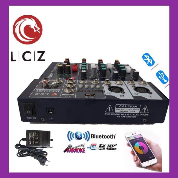 lcz-สเตอริโอมิกเซอร์ac-dc-4-ช่อง-มี-bluetooth-usb-mp3-ผสมสัญญาณเสียง-stereo-mixer-อัดเสียงเข้าusbได้-มีระบบ-ac-dc-12vรุ่นใหม่ล่าสุด-รุ่น-lcz-1114bt