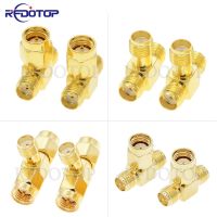 1PCS SMA to Dual SMA Male Female T Splitter Plug 3 Way Adapter RF Coax Coaxial Connector Gold Brass 50ohm Electrical Connectors