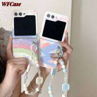 WFCase ปลอกสำหรับ Samsung Z Flip5เคสโทรศัพท์พับได้ลายสีรุ้งแบบมินิมอล (+ สร้อยข้อมือ) ฝาครอบป้องกันกล้องแบบเต็ม