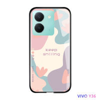 Volans ปลอกเคสประกบหลังแบบแข็งกระจกเทมเปอร์เคสโทรศัพท์มันวาวสำหรับ Vivo Y36 5G หรูหรา INS ดอกไม้ YES NO ตัวอักษรภาษาอังกฤษ