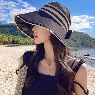Hat Summer Outdoor Beach Lady Stripe Sunscreen Bucket UV Protection Cap Sun Hat