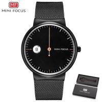 ⌚MINIFOCUS นาฬิกาข้อมือนาฬิกาควอตซ์ผู้ชายแฟชั่นสแตนเลสสำหรับผู้ชาย,นาฬิกาสายรัดข้อมือลายตาข่ายดีไซน์เรียบง่าย